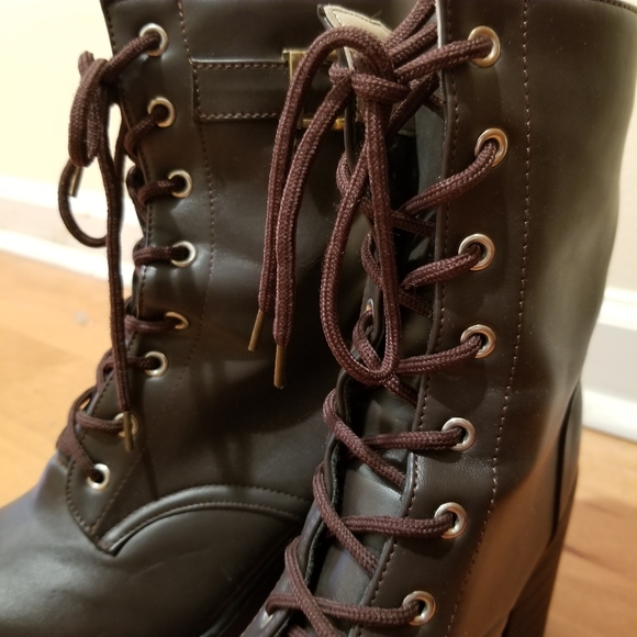 NWOT Brown vegan leather chunky calf high boots - Picture 7 of 7